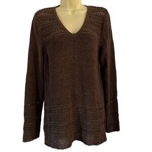 Charter Club Brown Tunic Sweater Womans Size Large Pullover Long V-Neck
